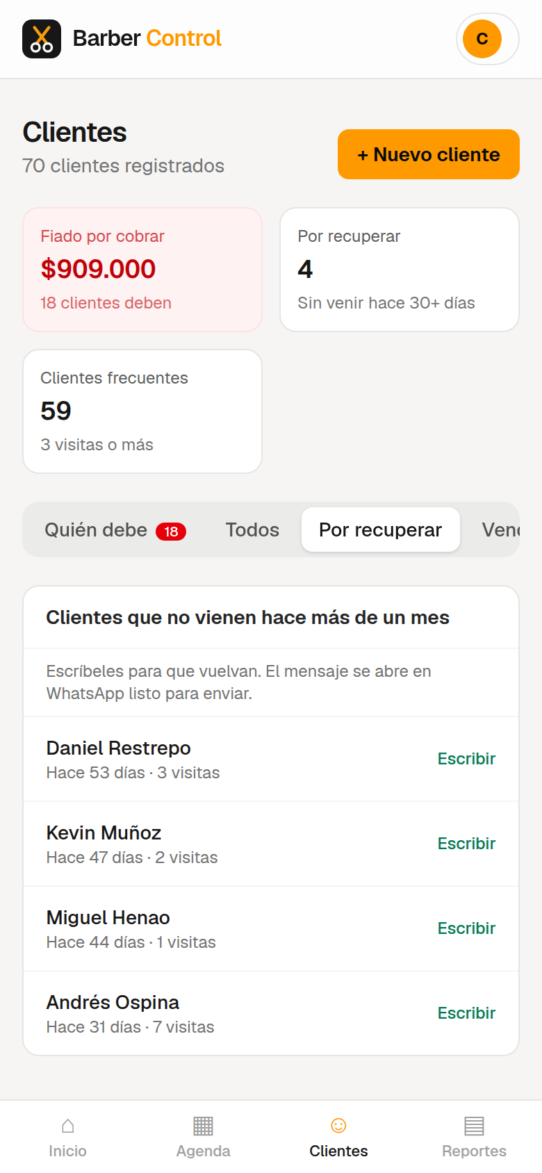 Clientes por recuperar